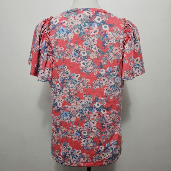 LC Lauren Conrad Pink Floral Flutter Sleeve Tee Size Small - Picture 6 of 9